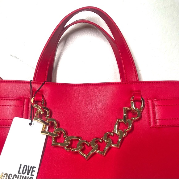 LOVE MOSCHINO NWT Red Handbag with Heart Chain - Picture 10 of 15